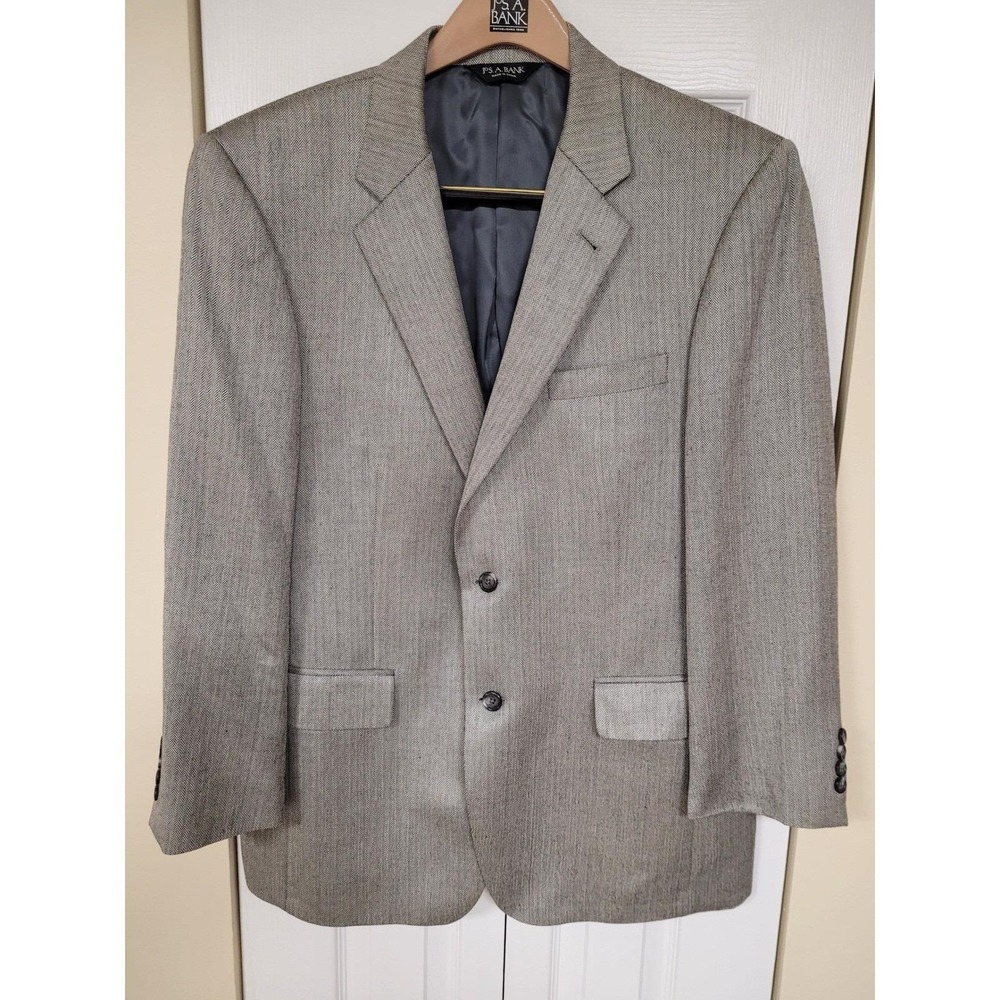 Jos A Bank Men's Black/White Herringbone Silk Camelhair Blazer Sport Coat 42R